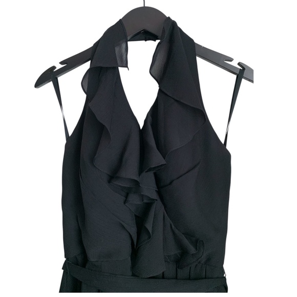 Angelina Faccenda Black Dress Size 12 Halter Ruffles Formal Gown Sleeveless - Picture 5 of 7